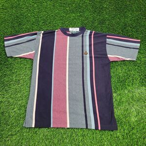 Vintage 90s MOD Stripes Shirt Large 21x27 Blue Red